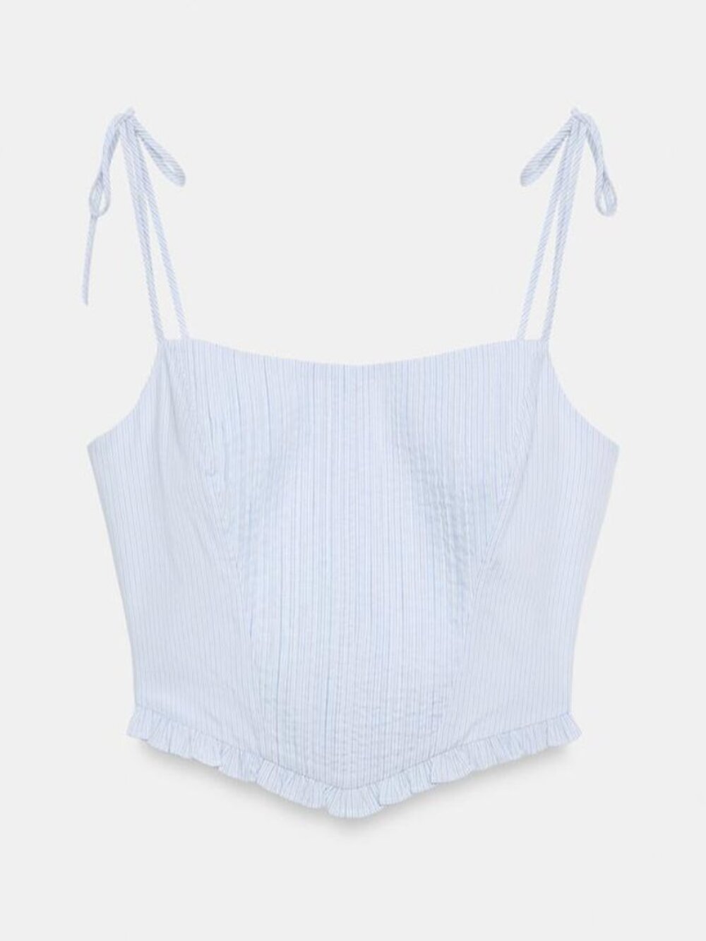 Zara Poplin Corset Crop Top w/ Ruffle Hem in Blue Size Medium NWT - Picture 3 of 8